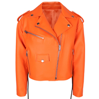 Veste de moto asymétrique pour femme, courte et ajustée, en cuir d'agneau véritable, pour l'automne