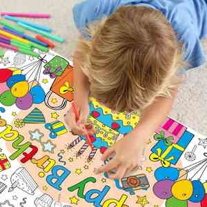 2pcs Ramadan Birthday <b>Paper</b> Poster with 6pcs Pens Coloring <b>Tablecloth</b> DIY Pencil Disposable Table Cover for Kids Playing - Product Image 4