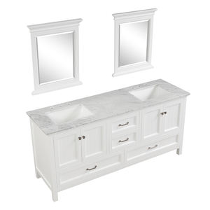 Mueble de Baño con Encimera de Mármol Carrara, Puertas de Cerámica con Cierre Suave, Construcción de Madera Maciza y Contrachapada, Espejo con Marco, Hecho en Vietnam - Product Image 3