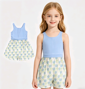 ชุดจั๊มสูทขาสั้นเด็กผ้าฝ้ายผสมสแปนเด็กซ์ลายดอกไฮเดรนเยียระบายอากาศได้ดีสำหรับฤดูร้อน ชุดบอดี้สูทเด็กทารก เสื้อผ้าพี่น้อง - Product Image 3