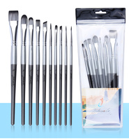 Ensemble de 10 pinceaux de peinture sur visage personnalisés OEM, pinceaux pour peinture acrylique, à l'huile et à l'aquarelle, manche en bois, pinceaux d'artiste de qualité supérieure