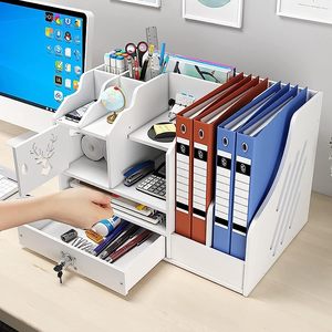 Office Organizer Desktop <b>File</b> Rack 3 Layers With Drawer And Folder Holder For Home Office <b>Storage</b> - Product Image 1