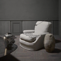 Fauteuil simple en tissu de lin gris clair style Wabi Sabi nordique, amovible et lavable, pour salon