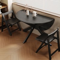 Table à manger ronde pliable en bois massif de style mid-century, design demi-rond peu encombrant, rangement facile pour petit appartement