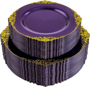 Nervure 175PCS White Gold Plastic Plate Set Includes Dinner & <b>Dessert</b> Plates Cup Cutlery Napkin for Wedding Parties Free Sample - Product Image 1