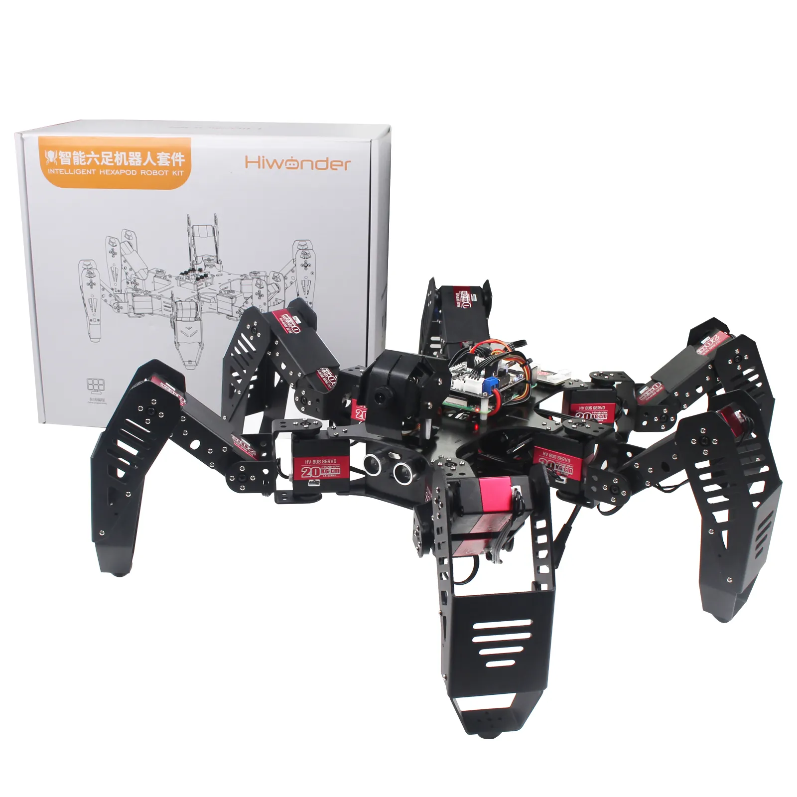 Finished 18DOF Hexapod Robot 2DOF PTZ Spider RobotとMain BoardためRaspberry Pi 4B/1G