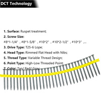 Quik Drive # 10 X 2-1/2" Sekrup Baja Plastik DSV untuk Lantai Kayu, Sistem Kolasi, Self Drill, Kepala Datar, Penggerak Torx Persegi