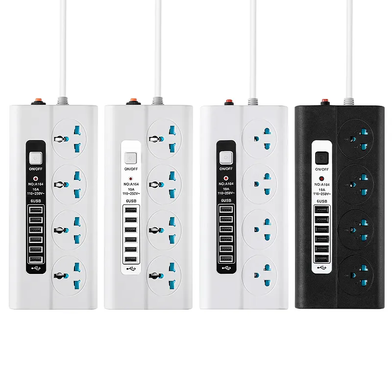 Long 2500V power strip 6-bit usb multi-function strip Black and white extension cable power strip
