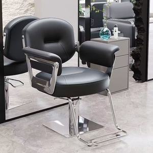 Sillón de Barbería Comercial Moderno en Cuero Sintético Gris, Estructura Metálica Dorada, Bomba Hidráulica, Base Cuadrada, Altura Ajustable, para Salón de Belleza - Product Image 5