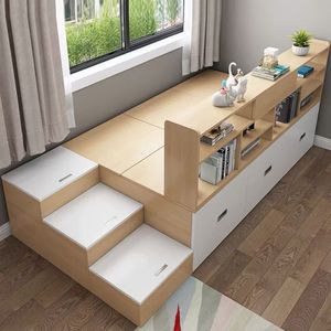 Cama Tatami con Almacenamiento y Estantería Integrada, Cama de Madera para Apartamentos Pequeños, Muebles de Dormitorio, Diseño de Caja Baja - Product Image 1
