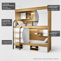 Lit superposé capsule spatiale en mélamine imitation bois avec rideau occultant et éclairage LED, écologique, robuste, pour dortoir, auberge et chambre à coucher