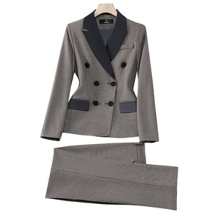 Women's Plaid <b>Blazer</b> Suit <b>Set</b> Slim Fit Double Breasted Work Wear Formal Outfit Autumn Spring Style - Product Image 5