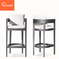 Meubles de patio modernes, tabourets de bar ronds confortables en tissu et en aluminium pour hôtel, restaurant