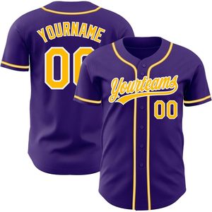 Custom Purple Yellow Baseball Jersey Short Sleeve Personalized Unisex Breathable Button <b>Down</b> Team Name Yourteams 00 - Product Image 1