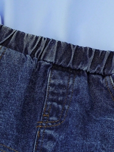 Conjunto de Ropa para Niñas Pequeñas al por Mayor, Top sin Mangas con Volantes + Falda Vaquera con Parches y Lazos, Conjunto de 2 Piezas - Product Image 5