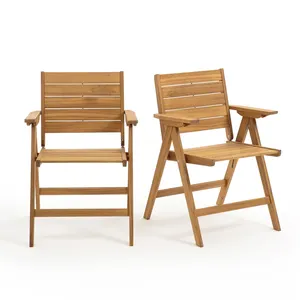 Оптовая продажа, уличный портативный складной стул с подлокотниками из акации, деревянный для пляжных стульев и кемпинговых газонов