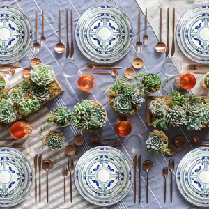 En gros : Ensemble d'assiettes en céramique avec motif vert, Plateau de service en porcelaine pour mariage, Service de table en porcelaine fine, Ensembles de vaisselle en porcelaine - Product Image 6