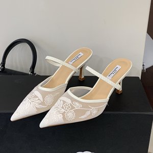 2026 New Arrival Embroidered Mesh Open-Heel High Heels for Women Vacation Style - Product Image 1