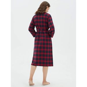 SIORO Peignoir en flanelle pour femme, col châle à carreaux, en coton doux, vêtement de détente - Product Image 2