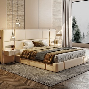 <span class=keywords><strong>Stile</strong></span> minimalista italiano lussuoso letto matrimoniale luce di lusso <span class=keywords><strong>modernista</strong></span> ampia camera da letto ampia testiera in pelle Villa collezione - Product Image 4