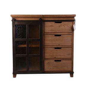 ART NEST European Antique Farmhouse Living Room <b>Wooden</b> Cabinet with 4 Drawers and Sliding Barn Door-Brown Color - Product Image 1