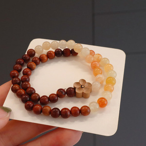 Perle di preghiera in legno di pesco e agata, con doppio cerchio, in seta dorata e giada, con perle di trasporto in legno e perle Buddha, in legno di albero acido e pera nera. - Product Image 6