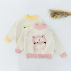 Suéteres de punto de invierno para niñas de alta calidad, estampado de orejas de gato con cuello redondo y manchas de colores, Material de algodón de talla grande - Product Image 4