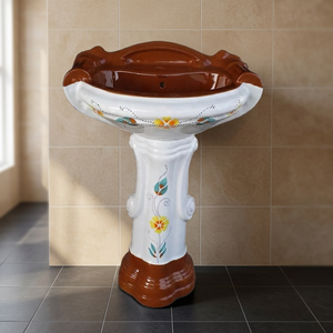 Lujoso Conjunto de Pedestal de Lavabo de Diseño Moderno con Luz de Arte, Doble Color, 12L de Capacidad, para Sala de Estar, Comedor, Cerámica Sanitaria - Product Image 1