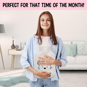 <span class=keywords><strong>Bouillotte</strong></span> durable en peluche blanche motif ours avec housse douce et masque pour les yeux – Ensemble pour la maison - Product Image 6