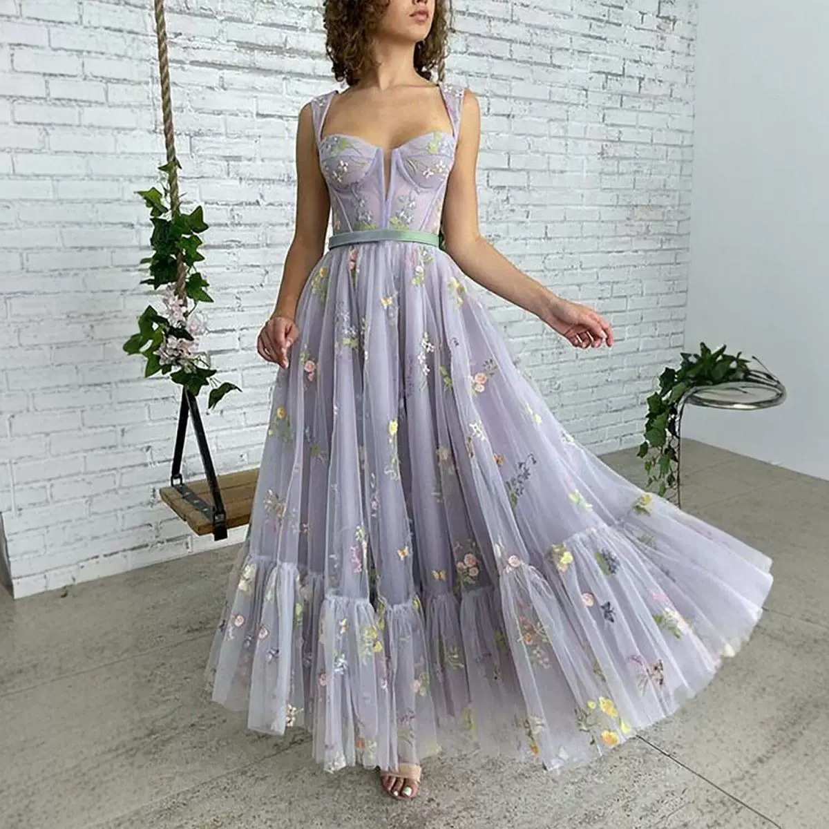 green bridesmaid dresses with purple flowers Zapakasa Women Sage Green Floral Long Wedding Guest Dress with Slit Sheath  Strapless Bridesmaid Dress main image 0