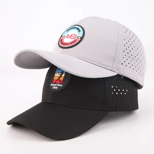 Logo personalizzato Gorras Grey PVC a prova di acqua 6 pannello Laser foro di taglio forato Baseball impermeabile cappello
