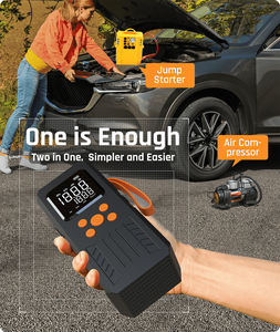 Портативное многофункциональное пусковое устройство 1000А с компрессором и внешним аккумулятором, светодиодным фонарем и насосом для накачивания шин, цифровой бустер для автомобиля - Product Image 2