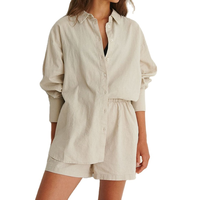 Ensemble chemise et short en lin et chanvre décontracté pour femmes, sur mesure OEM, chemise à manches longues, vêtements de plage, robe de chambre, chemisier pour femmes, ensemble 2 pièces, short