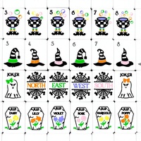 Ensemble de Mahjong Américain Thème Halloween 166 Tuiles Personnalisées Motifs Fantôme Chapeau de Sorcière Chaudron Hibou Effrayant en Acrylique Cadeau de Fête