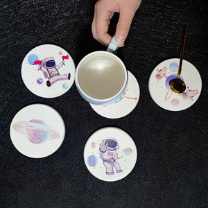 Sous-verre rond en terre de diatomée, motif spatial, séchage rapide, absorbant, style japonais, multicolore, pour restaurant, bureau, salle d'étude - Product Image 5