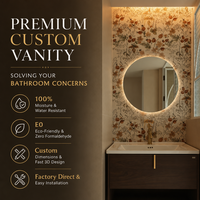 Rak Dinding Kamar Mandi dengan Wastafel Keramik Terintegrasi, Kabinet Kayu Walnut Gelap, dan Cermin LED untuk Hotel