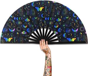 Abanico Plegable Grande con Diseño de Mariposa y Ojo de Luna Arcoíris, Reactivo a la Luz UV, Ideal para Festivales y Fiestas - Product Image 1