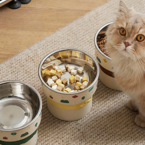 Detachable Stainless Steel Raised Pet Bowl with Bow Design, Easy Clean Elevated Dog <b>Cat</b> <b>Feeder</b> for Small Animals - Product Image 1