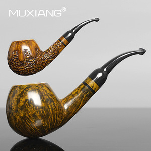 Muxiang Handcrafted Briarwood Pipe Bent Type Large Apple Shape Tobacco Pipe For Men - Product Image 1