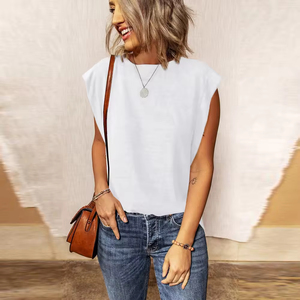 Camisetas Casuales Personalizadas al por Mayor para Mujer con Hombros Acolchados, <span class=keywords><strong>Camiseta</strong></span> sin Mangas con Ajuste Cómodo - Product Image 2