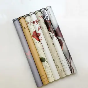 Fall In Color New Fired Flamed Edge Printed Fresh Flower Wrapping Paper New Paper For Rose Packaging