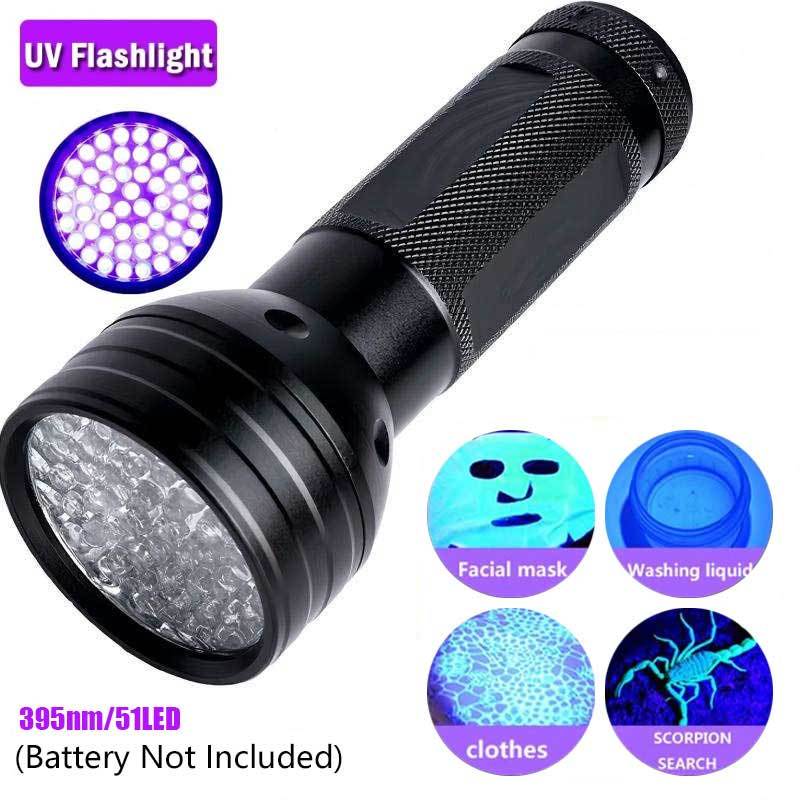 Super Powerful 51 LED AA EDC Aluminum UV Flashlight 395nm Black Light for Pet Urine Stain Detection & Household Inspection