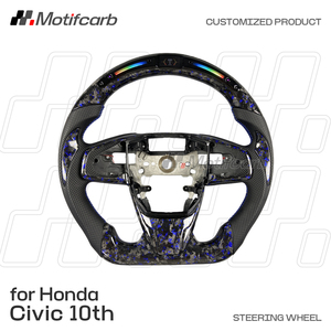 พวงมาลัยคาร์บอนไฟเบอร์ฟอร์จสีน้ำเงินแบบสมาร์ท LED สำหรับ Honda Civic Si Type-R FK8 Coupe รุ่นที่ 10 ปี 2016-2021 และ CR-V ที่ปรับแต่งได้ - Product Image 2