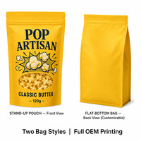 Sacs à popcorn personnalisés avec fenêtre, refermables, à fond plat, pour emballage alimentaire de popcorn gourmet, beurre, caramel, cheddar