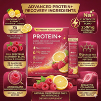 Sabor Frambuesa Yuzu, Proteína+ Colágeno de Suero de Leche de Animales Alimentados con Pasto, Mezcla de Electrolitos en Polvo en Sobres, Alivio del Estrés, 0g de Azúcar, OEM, Marca Privada