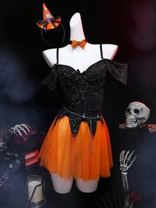 Costume de fête sexy de sorcière européenne et américaine, sans bretelles, en maille, avec <span class=keywords><strong>bandeau</strong></span> à chaîne, lingerie de costume d'Halloween - Product Image 5