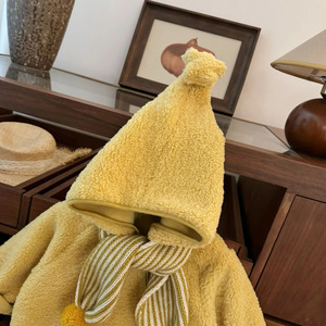 Tongxingyuan Baby Hooded Elf Jacket Thickening Unisex Yellow Coat With Pompom Hat For Infants And Toddlers - Product Image 4
