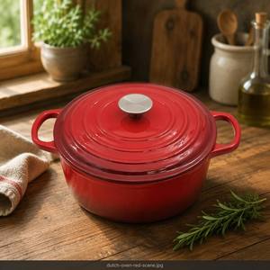 Olla de Hierro Fundido Esmaltado Rojo <span class=keywords><strong>Escarlata</strong></span> Moderna, Cazuela Resistente a la Oxidación, Utensilio de Cocina Duradero para Estofar y Cocinar a Fuego Lento - Product Image 3