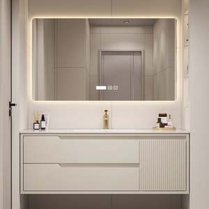 Meuble de salle de bain de style urbain moderne, série haut de gamme, blanc pur, vasque simple avec miroir rectangulaire - Product Image 4