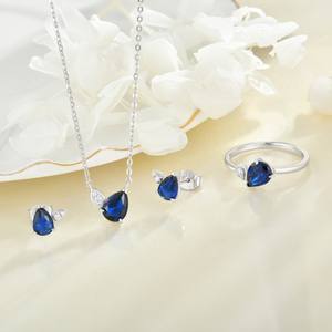 YILUN Juego <span class=keywords><strong>de</strong></span> Joyería <span class=keywords><strong>de</strong></span> Plata <span class=keywords><strong>de</strong></span> Ley 925 con Circonita Azul Corte Pera, Collar, Pendientes y Anillo Ajustable, Accesorios para Novia y Boda - Product Image 2